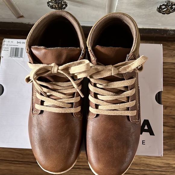 Sonoma-SN BEAR BROWN Lace-Up High-top dress shoes- brown tan trim/laces boys5 NW - Picture 4 of 9